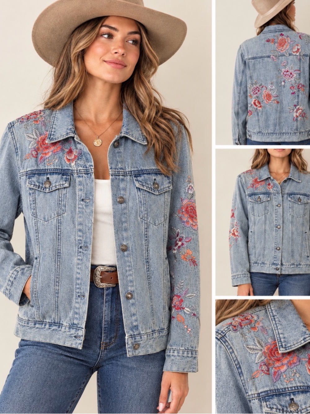 Johnny Was Jacket Denim Floral Embroidered Jean Boho Western